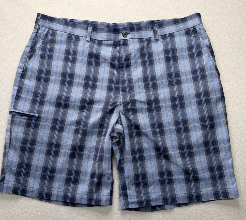 GRAND SLAM TRUE NAVY PLAID EASY CARE UPF 50+ 10" INSEAM GOLF SHORTS SZ 42